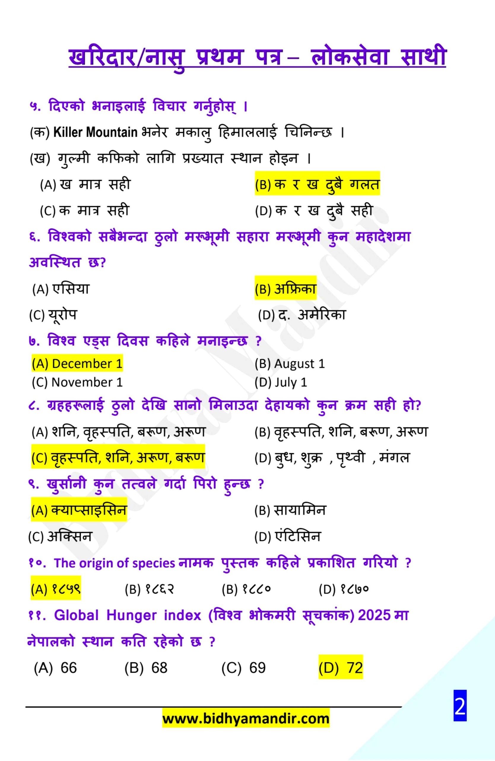 Kharidar / NaSu Model Question Paper 2082 (Set-1) – Free PDF