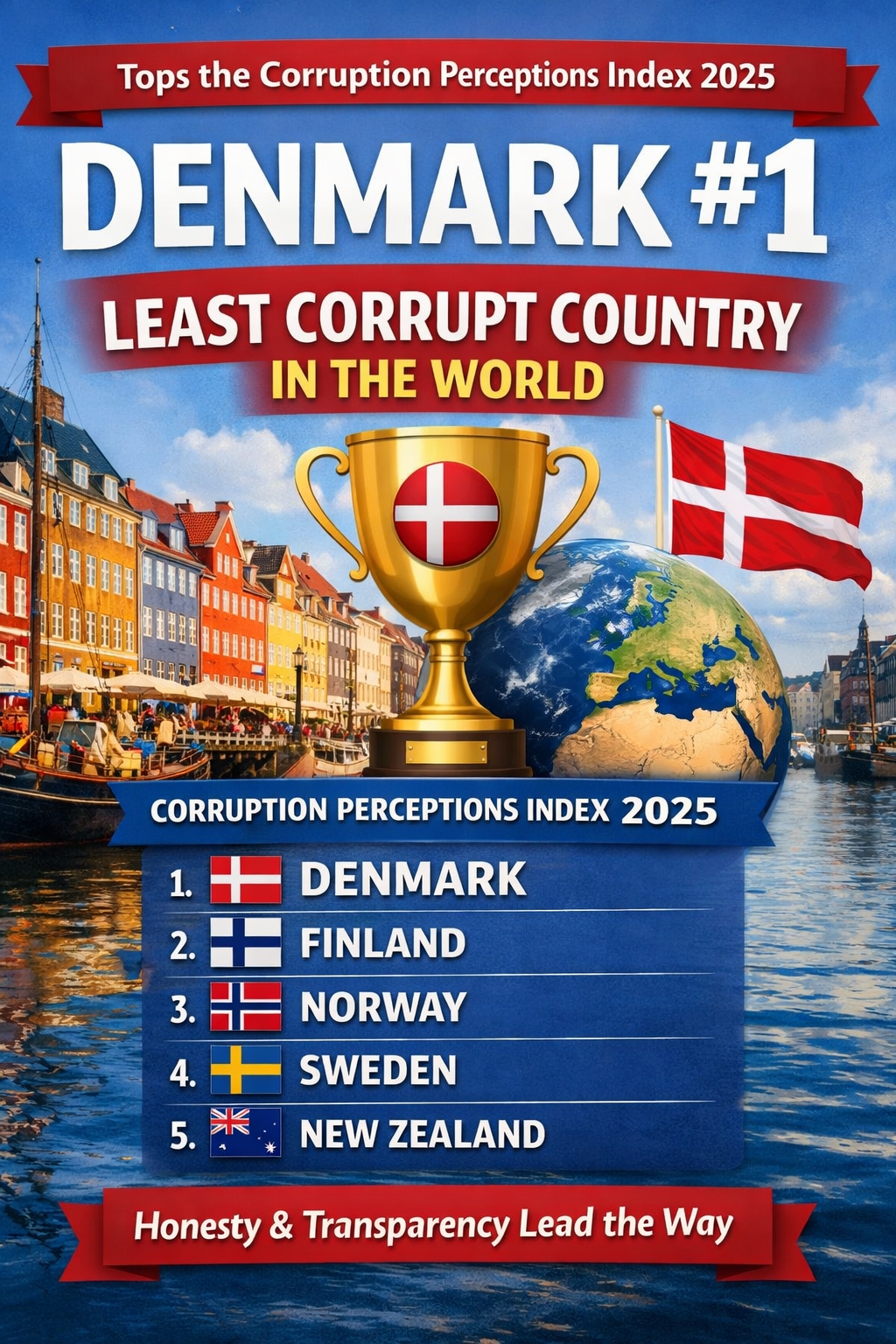 Denmark Tops the Corruption Perceptions Index 2025 – Least Corrupt Country